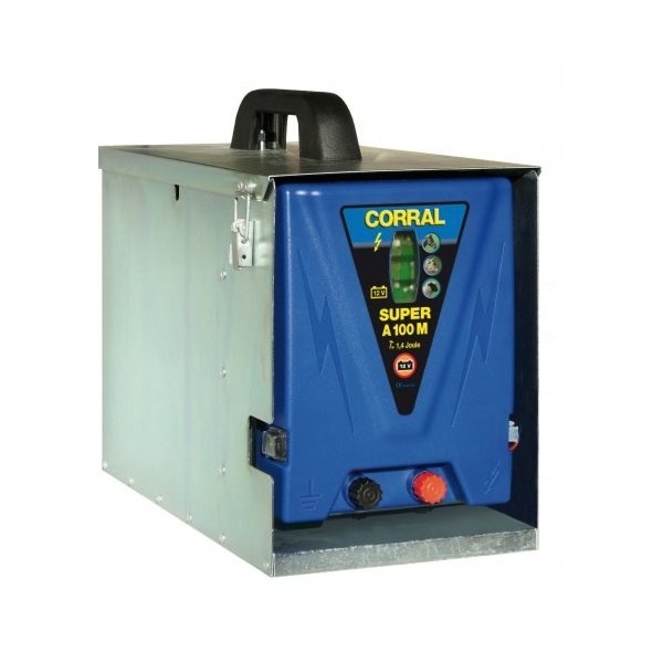 Pastor eléctrico solar corral a batería 12 V con cubierta metálica