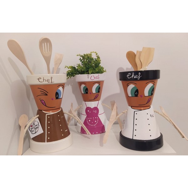 Chef decorativos  para cocina en terracota pintados a mano