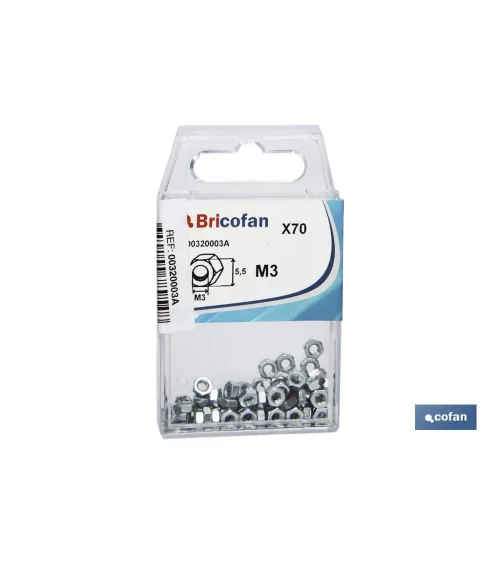 BLÍSTER DE 70 UDS. DIN-934 M-3 ZINC VENTA UNITARIA