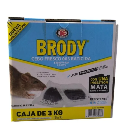 Raticida Brody cebo fresco ratas y ratones envase ahorro de 3 kg