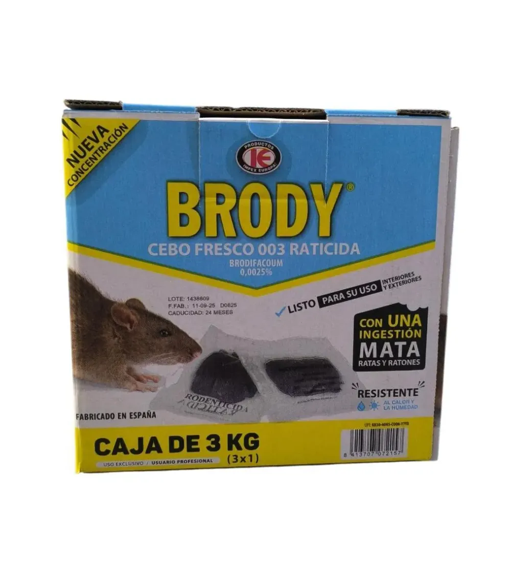 Raticida Brody cebo fresco ratas y ratones envase ahorro de 3 kg