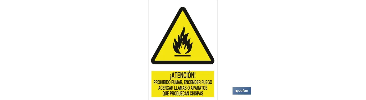 Atención, no encender fuego, llamas o chispas
