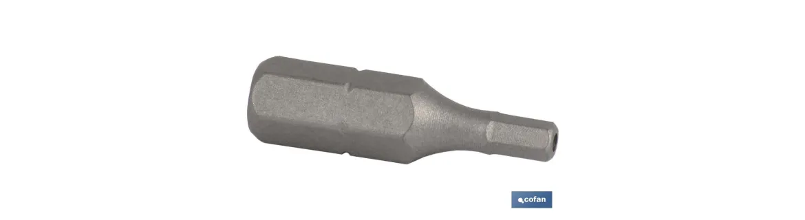 Punta Hexagonal inviolable para atornillador de Acero | Modelo 1/4 Allen Estándar | Longitud 25 mm