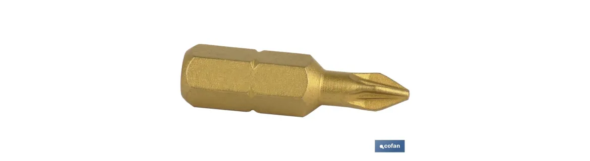 Puntas titanio Pozidrive de atornillar en 1/4\" | Con huellas desde PZ 1, PZ 2 y PZ 3 | Versiones de 25 y 50 mm de longitud
