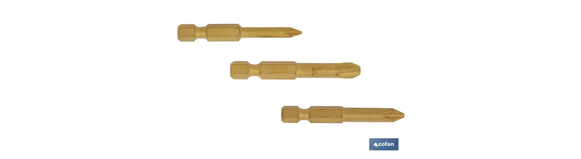 Kit de puntas de Titanio para atornillar | Contenido 3 puntas Phillips de 50 mm | Modelo 1/4 PH