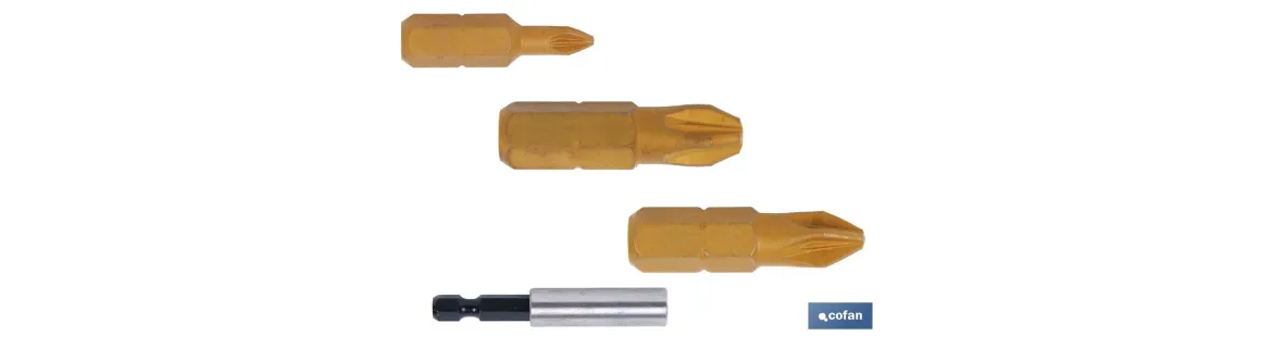 Kit de puntas de atornillar de Titanio y adaptador |Contenido 3 puntas Pozi drive y un adaptador | Modelo 1/4 PZ