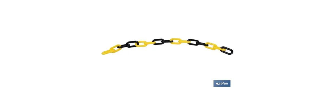 Cadena de polipropileno | Color: amarillo y negro | Rollos de 30 metros | Eslabón de 8 mm