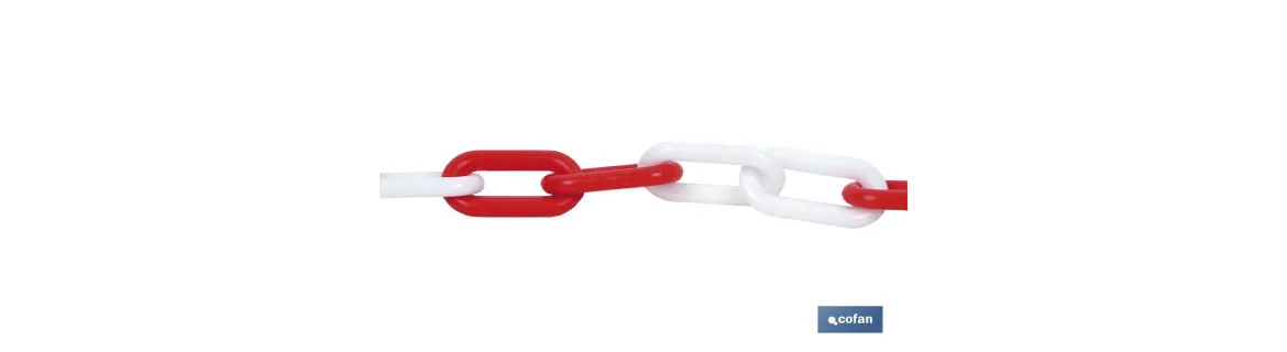 Cadena de polipropileno | Color: rojo y blanco | Rollos de 30 metros | Eslabón: 8 mm