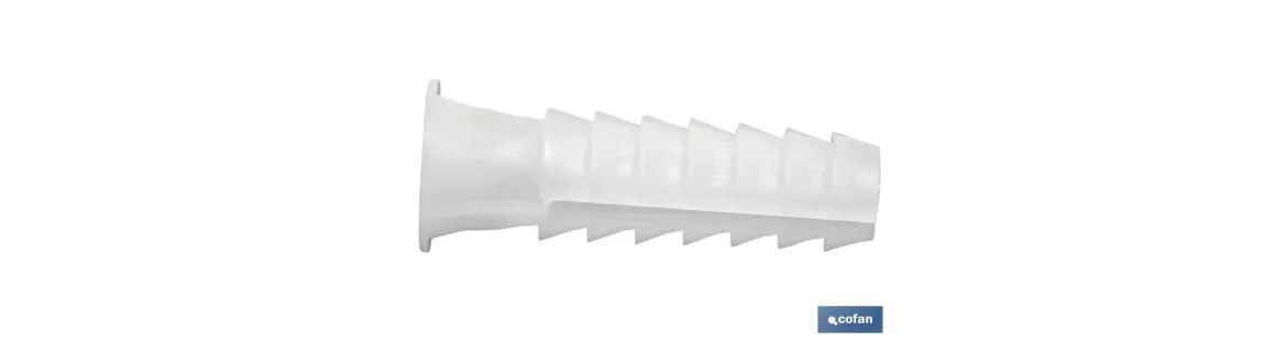 Taco de LDPE blanco estriado | En bolsitas de 100 unidades | Ideal para huecos y macizos | Medidas desde Ø 5 hasta 12 mm