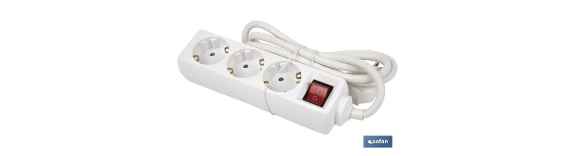 Base múltiple bipolar de 3 tomas para enchufes | Cable de 1,4 m | Interruptor de encendido