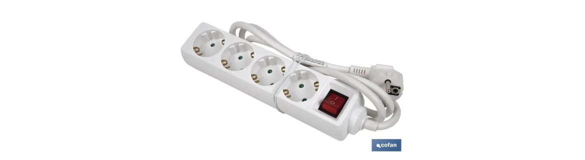Base múltiple bipolar de 4 tomas para enchufes | Cable de 1,4 m | Interruptor de encendido
