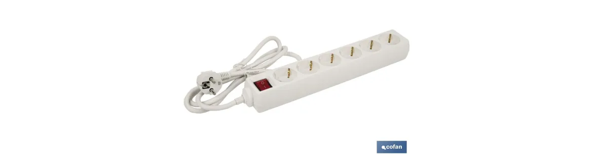 Base múltiple bipolar de 6 tomas para enchufes | Cable de 1,4 m | Interruptor de encendido