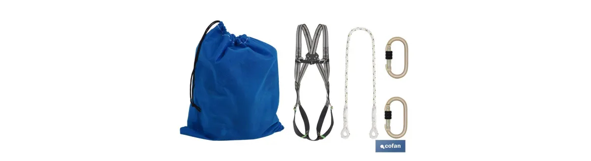 Conjunto arnés completo | 2 puntos anclaje | Cuerda seguridad | 2 mosquetones | EN 361/EN 354/EN 362