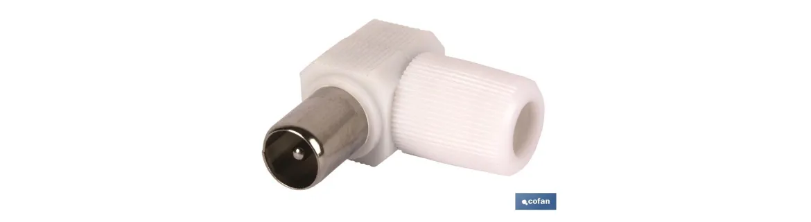 Conector de antena de TV | Tipo codo salida macho | Longitud 9,5 mm