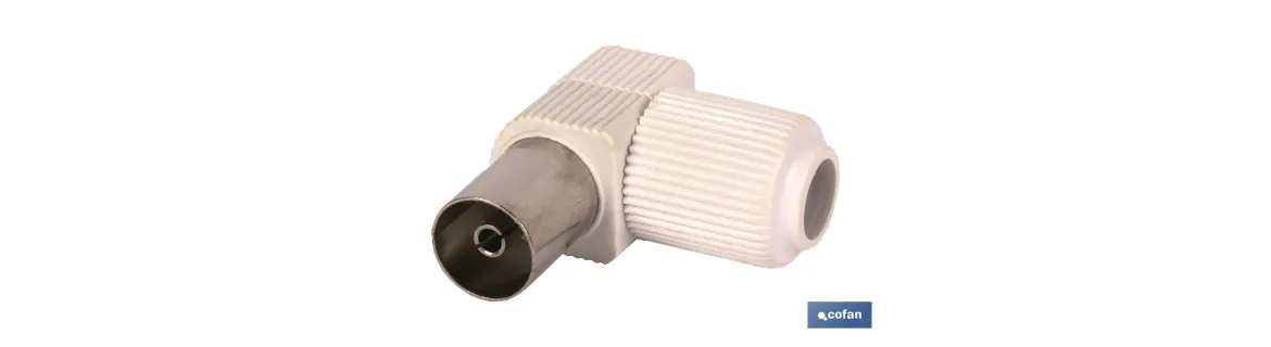 Conector de Antena TV Codo | Vía Hembra | Longitud 9,5 mm