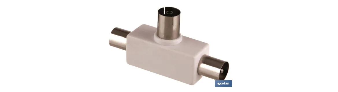 Adaptador de Antena TV en forma T | Conexiones hembra y macho | Color Blanco