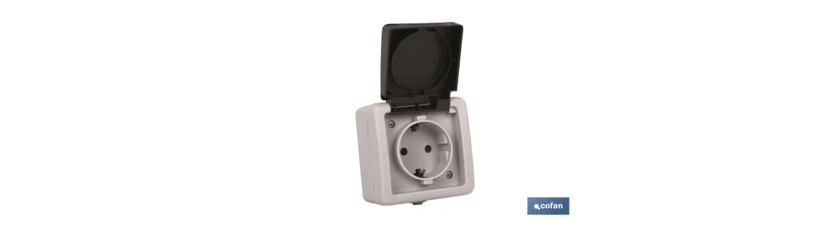 Base Enchufe con tapa IP44 | Para exteriores | 16 A - 250 V | Color gris