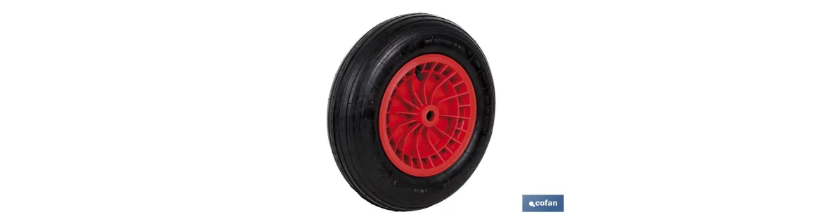 Rueda para carretilla de obra con rodamiento | Fabricada con llanta de ABS neumática | Para pesos de hasta 136 kg