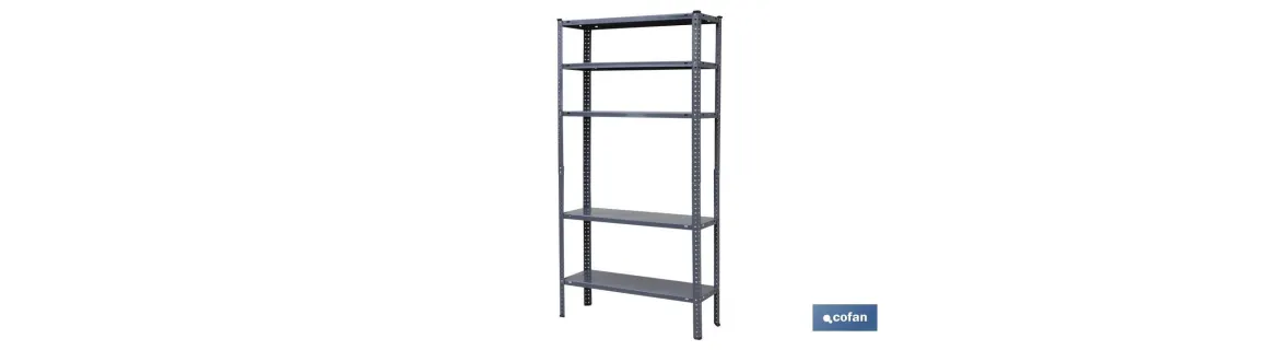 Estantería Metálica en color Gris de 5 baldas | Con tornillos y escuadras | Resistente a un peso por balda de 80 kg