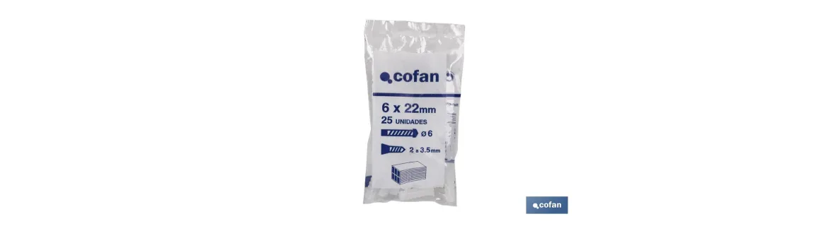 Taco de LDPE blanco estriado | En bolsitas de 25 unidades | Ideal para huecos y macizos | Medidas desde Ø 5 hasta 12 mm