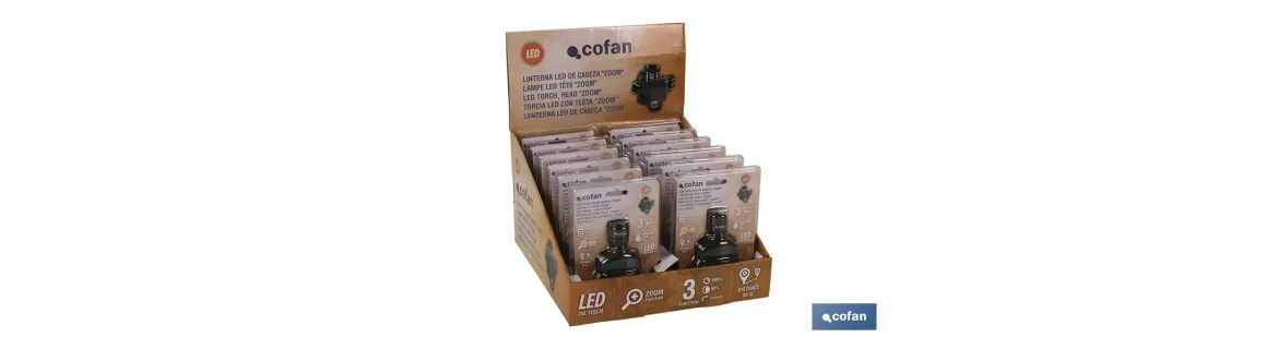 Expositor 12 uds Linterna Cabeza Zoom