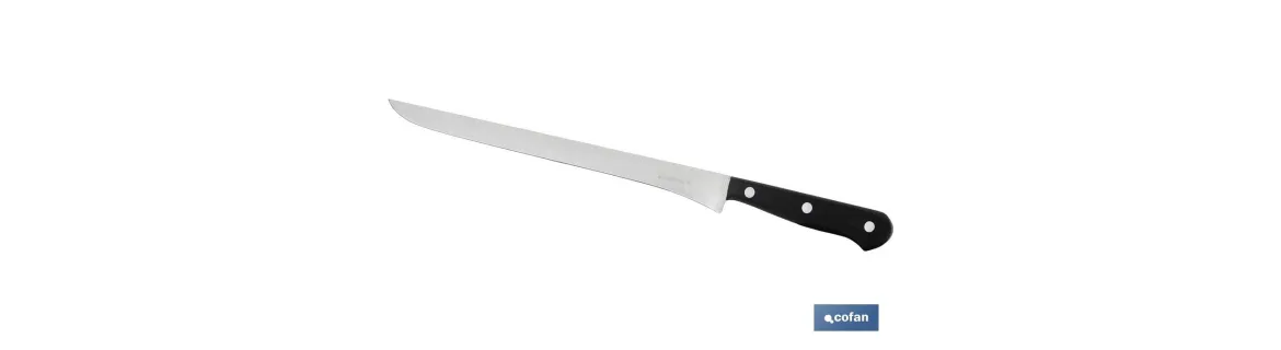 Cuchillo Jamonero | Modelo Saffron | Medida de 30 cm | Hoja de Acero Inox | Mango de Polioximetileno | Color Negro