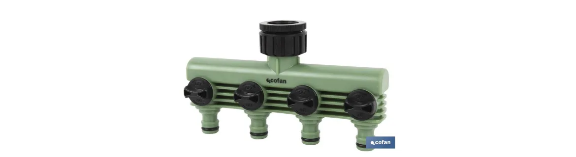 Colector de riego | Con 4 salidas ajustables para mangueras de Jardín | Con adaptador de grifo