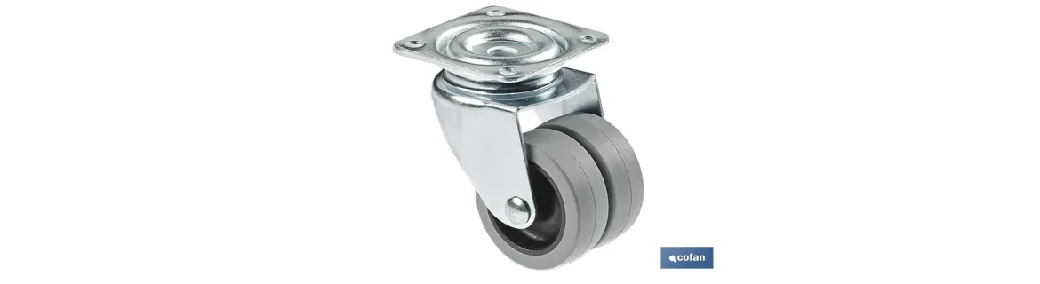 Rueda doble de polipropileno con placa de 60 mm | Diámetro de 50 mm | Para pesos de hasta 70 kg