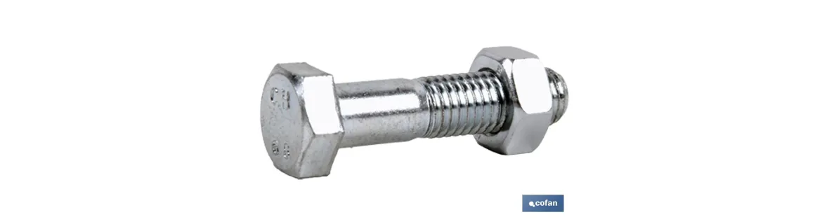 Tornillo con cabeza hexagonal + tuerca DIN-931/934 | Rosca parcial 1/2 | Clase BR Zincado | Medidas desde M-5 hasta M-24