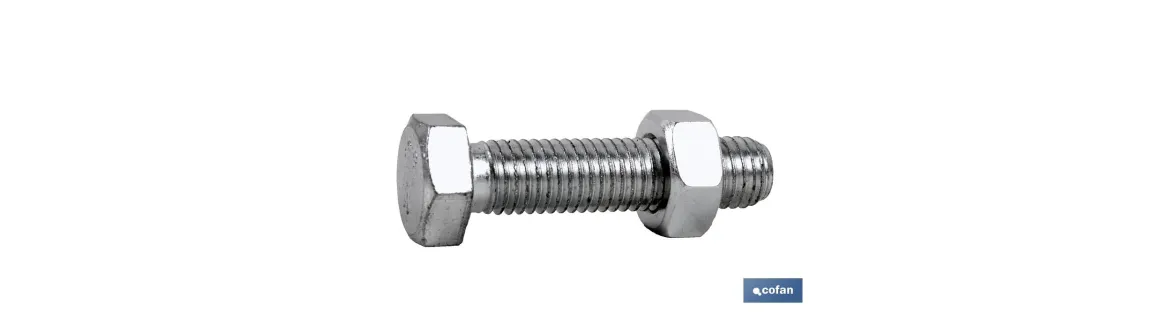 Tornillo con cabeza hexagonal + tuerca DIN-933/934 | Rosca total | Clase BR Zincado | Medidas desde M-4 hasta M-20