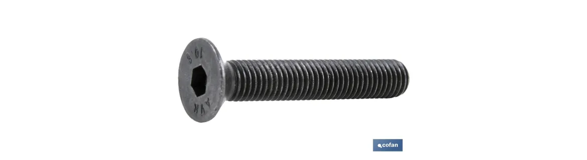 Tornillo allen DIN 7991 | Cabeza avellanada y plana con hexágono | Clase 10.9 negro | Medidas desde M-3 hasta M-24