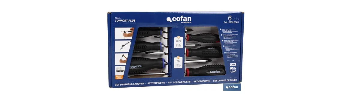 Caja de 3 destornilladores planos y 3 destornilladores Phillips | Modelo Comfort plus